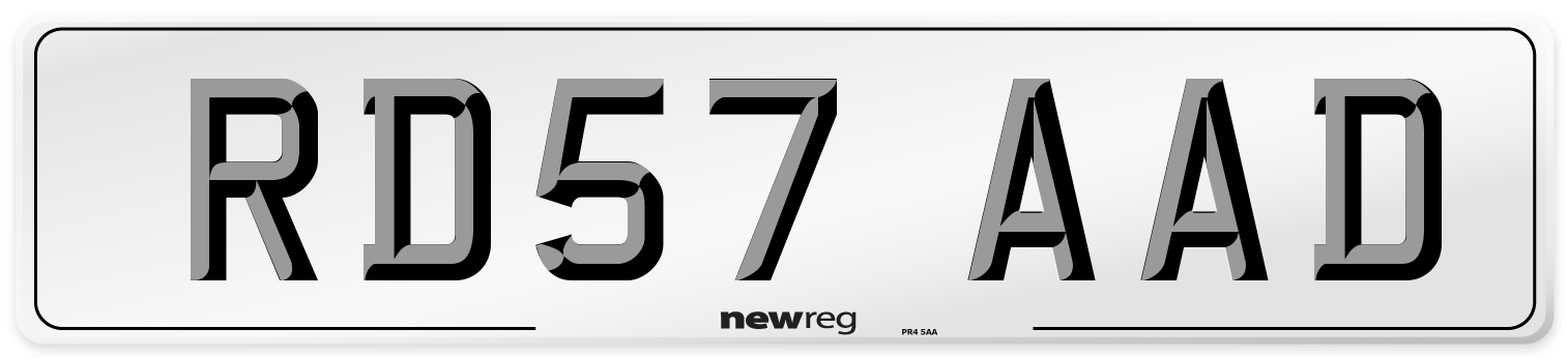 RD57 AAD Number Plate from New Reg